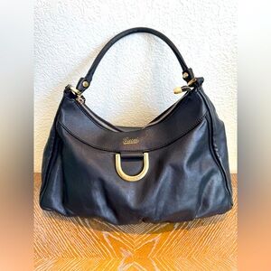 👜AUTHENTIC GUCCI👜 -  Vintage Abbey D-Ring Black Leather Shoulder Bag